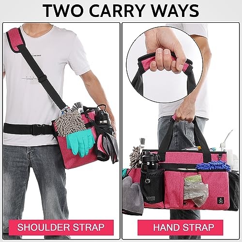 Large Cleaning Caddy Bag – Built-in Sturdy Support Board – Rose Red