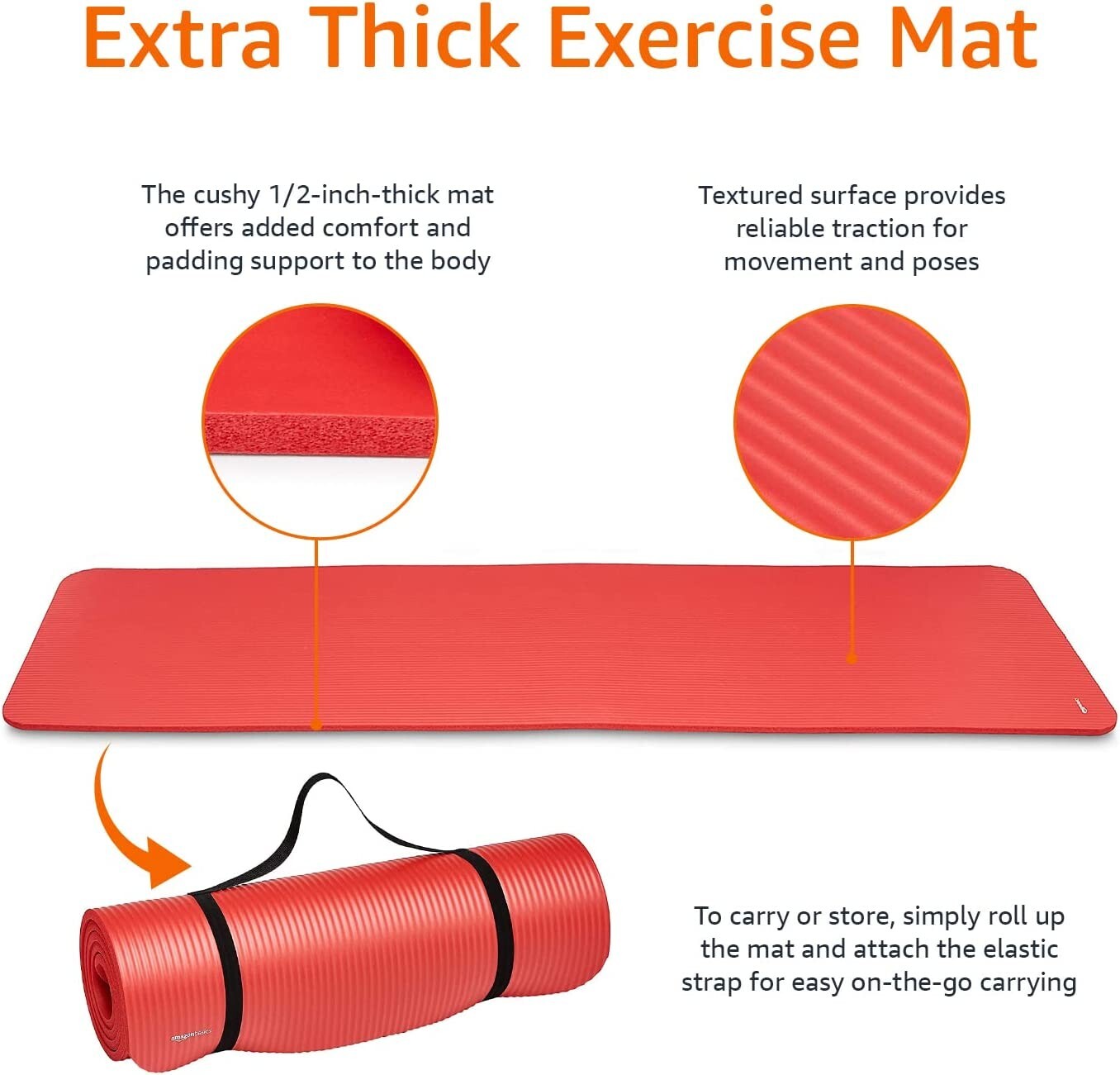 Amazon Basics Extra Thick Exercise Yoga Mat W/ Carrying Strap 74 X 24 X .5 inch