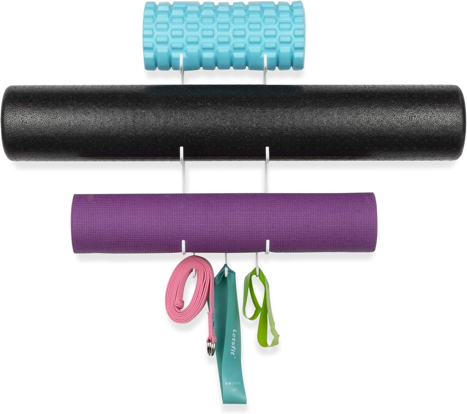 Art Deco Yoga Mat Holder Wall Mount with 3 Hooks – Space-Saving Solution