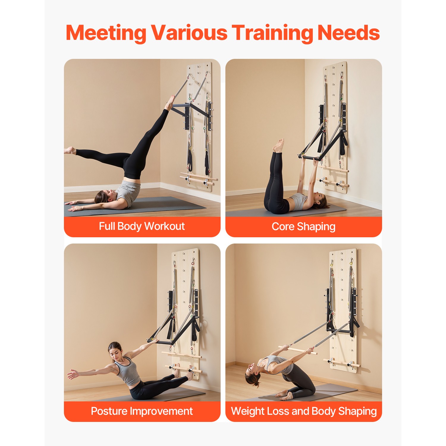 Uimoso Wall Mounted Pilates Reformer Machine Pilates Springboard Maple Wood Gym