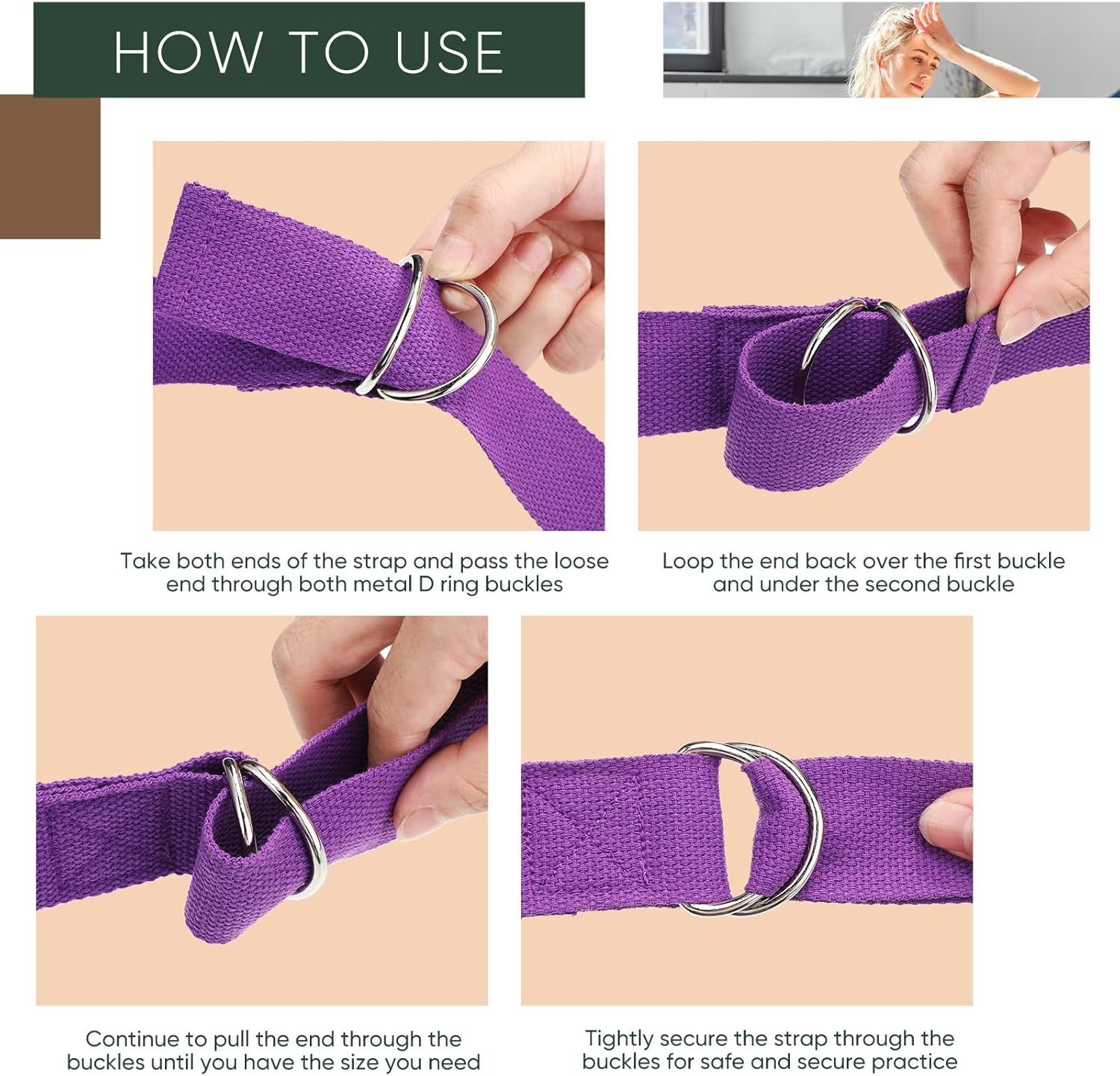 8ft Yoga Stretch Straps in Pink Orange Green Blue Purple for Fitness and Therapy