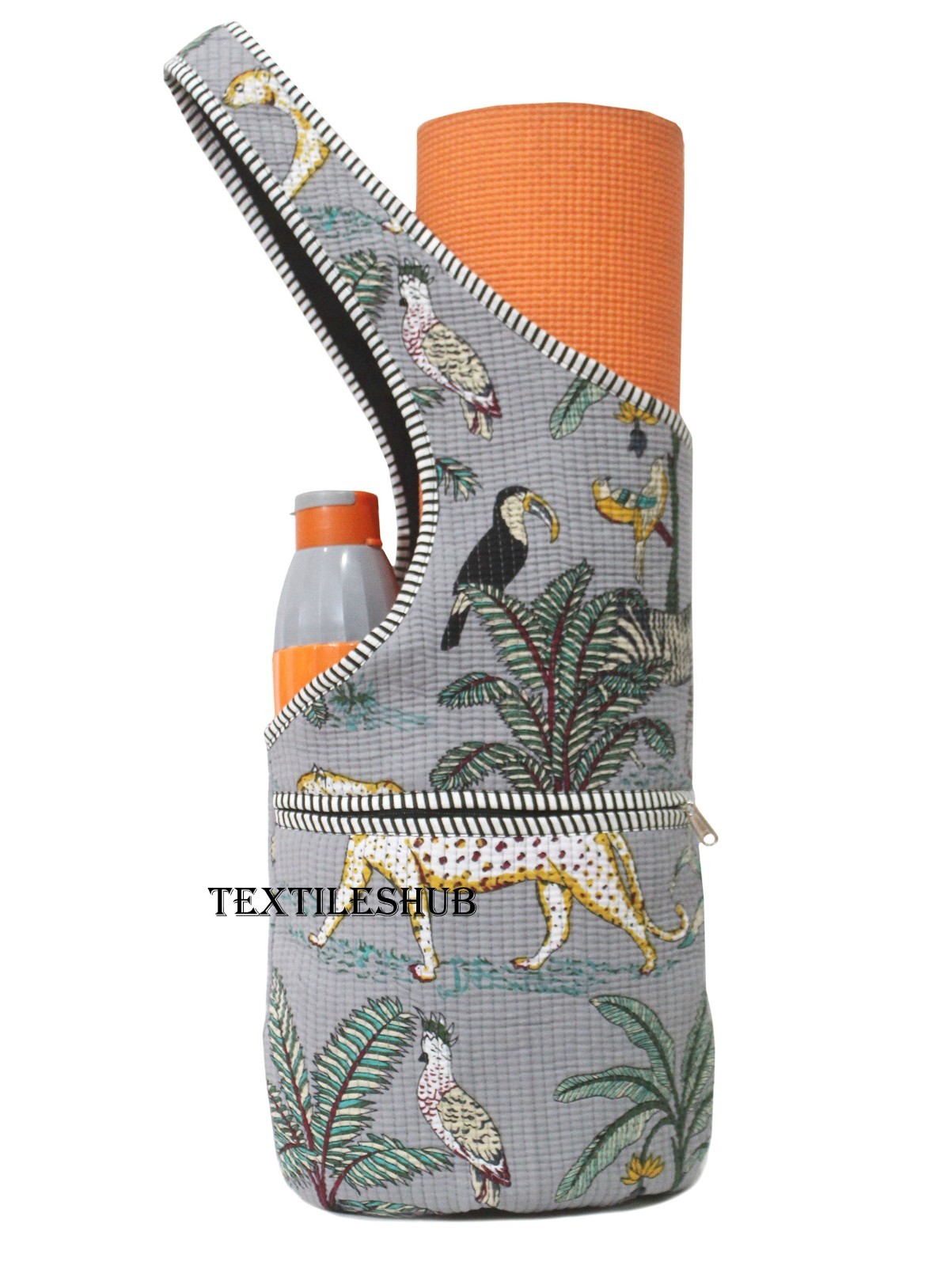 Handmade Quilted Cotton Yoga Mat Bag Animal Print Sling Carrier Shoulder Bag