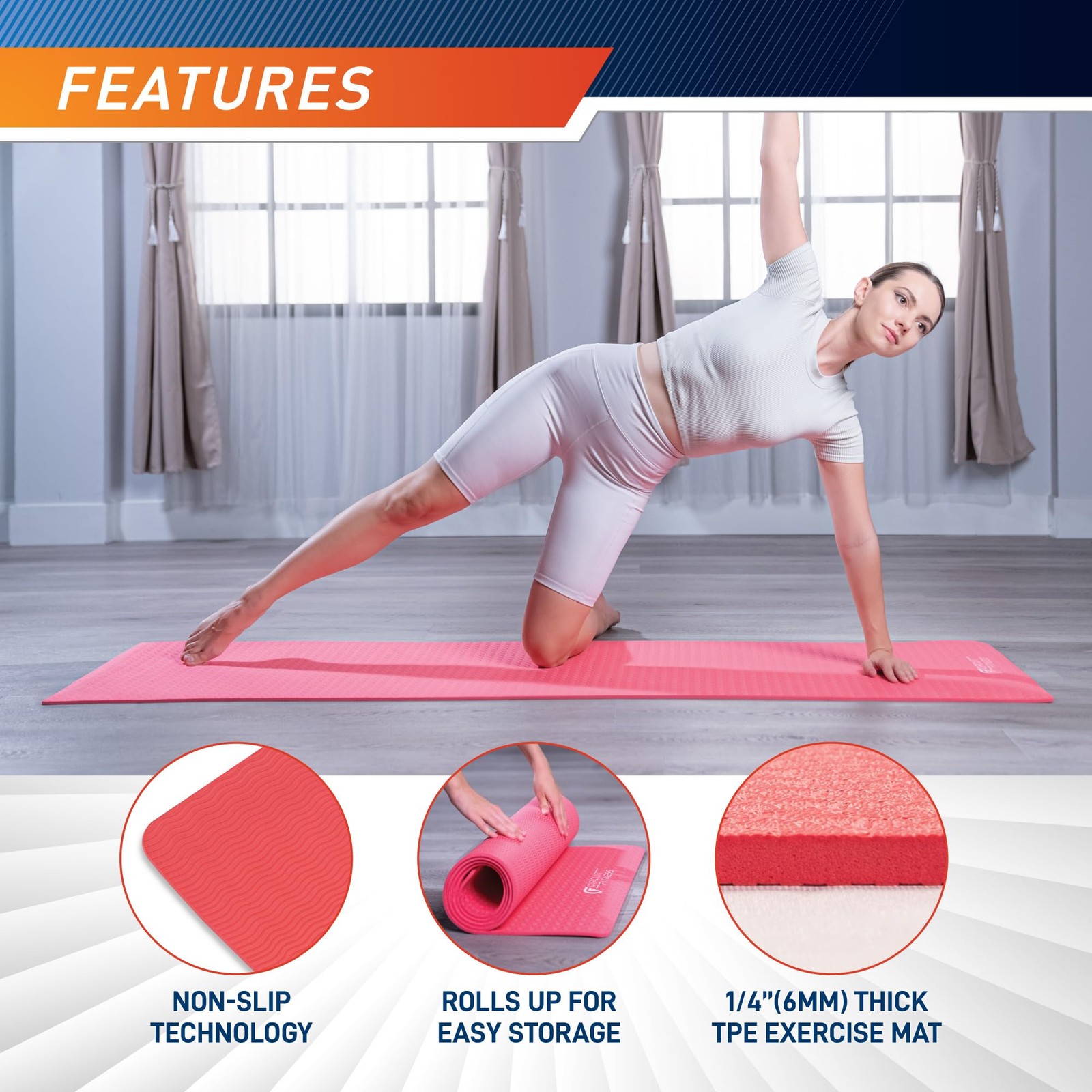 Yoga Mat with Carrying Strap for Men Women Exercise Mat for Yoga Pilates Fitness