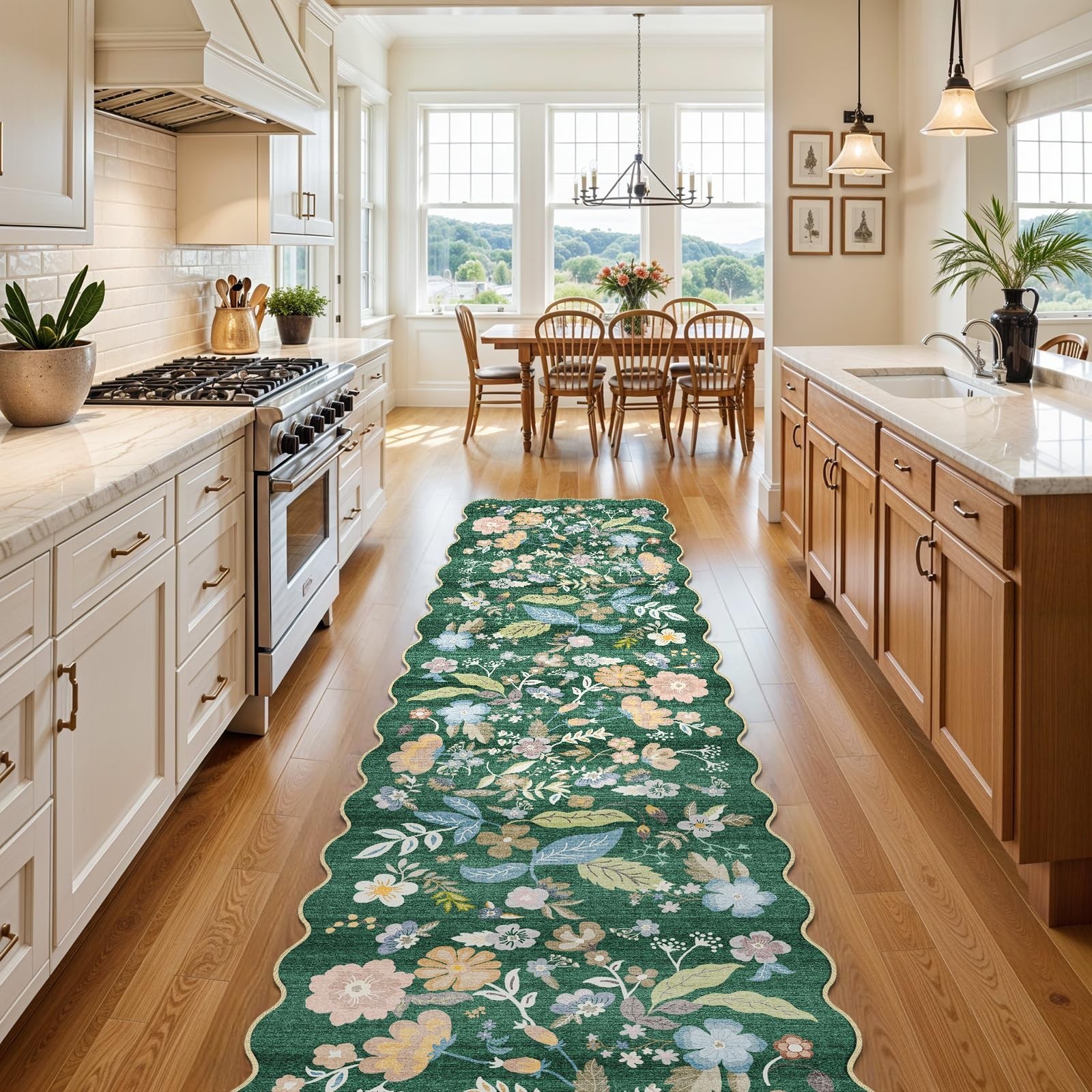 Carpet Runners for Hallway 20 ft: 3X20 Extra Long Scalloped Floral Washable N…