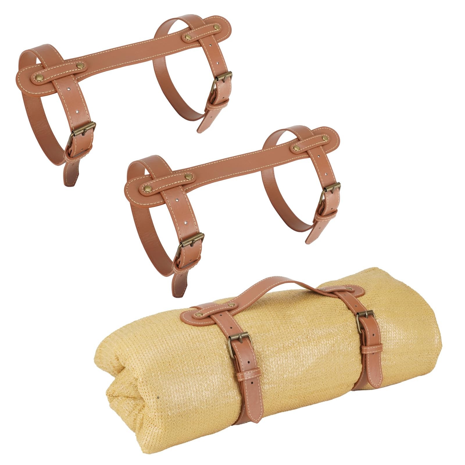 3PCS Outdoor Picnic Blanket Carry Strap, 24.4inch Leather Blanket Straps for …