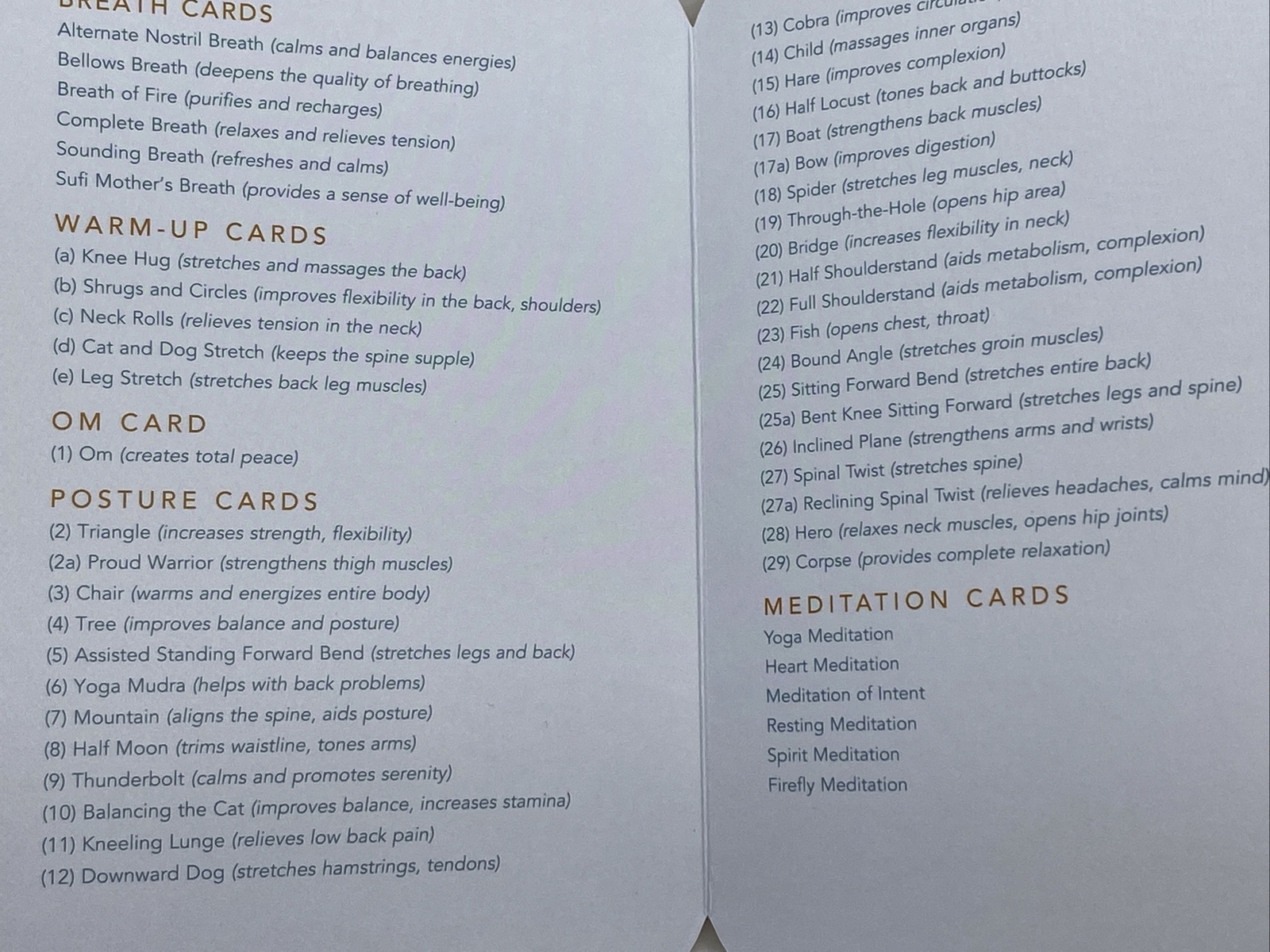 The Yoga Deck 50 Card Deck By Olivia H Miller Yoga Poses Meditations Breathing