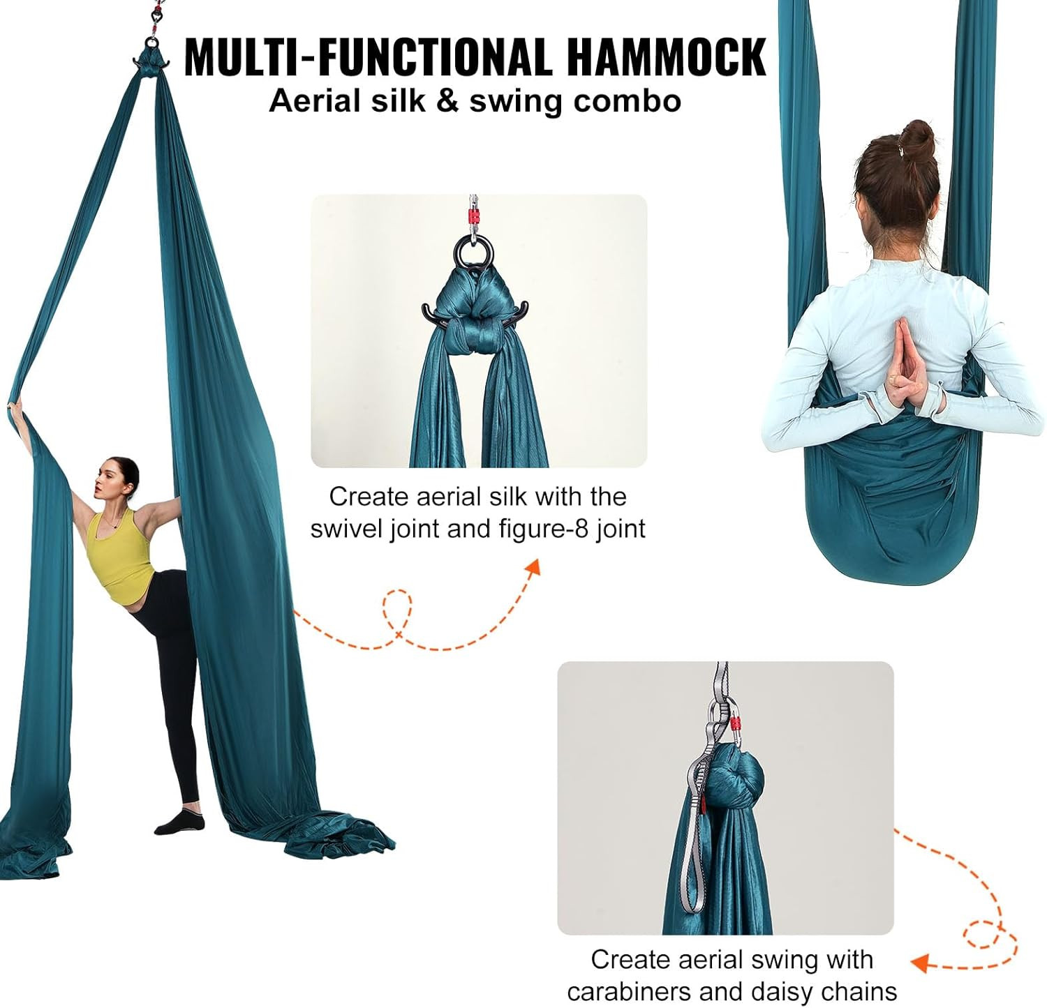 Aerial Silk & Yoga Swing, Aerial Yoga Hammock Kit with 100Gsm Nylon Fabric, Full