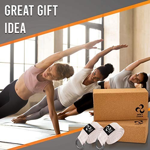 Yoga Straps 8FT Cork Blocks 2 Pack Stretch Flexibility Pilates Gym Workout