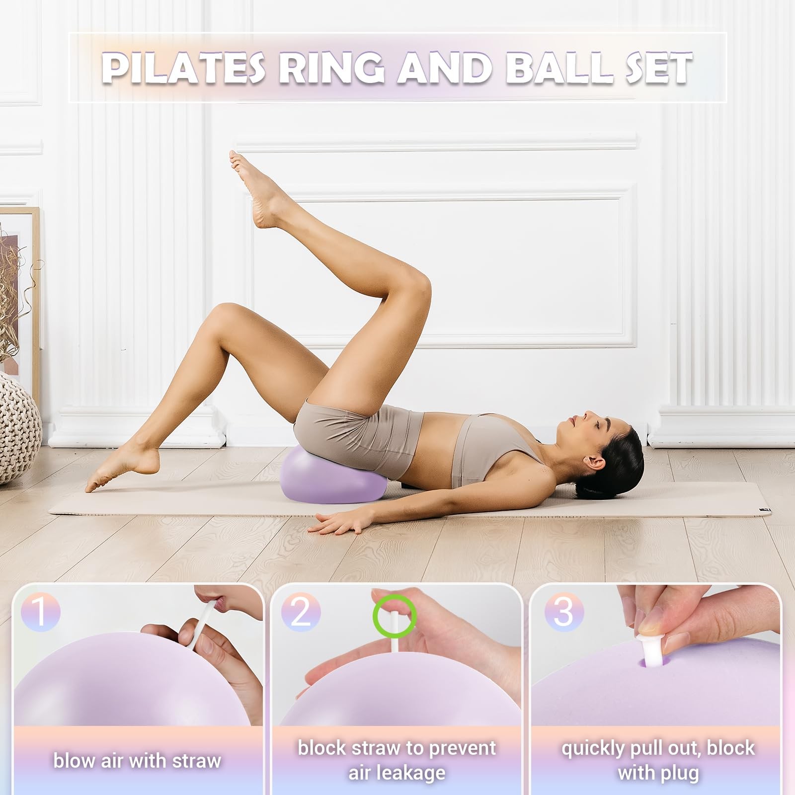 Pilates Ring Set for Women, 12&Prime; Pilates Ring and Ball Set with Resistance Ban…