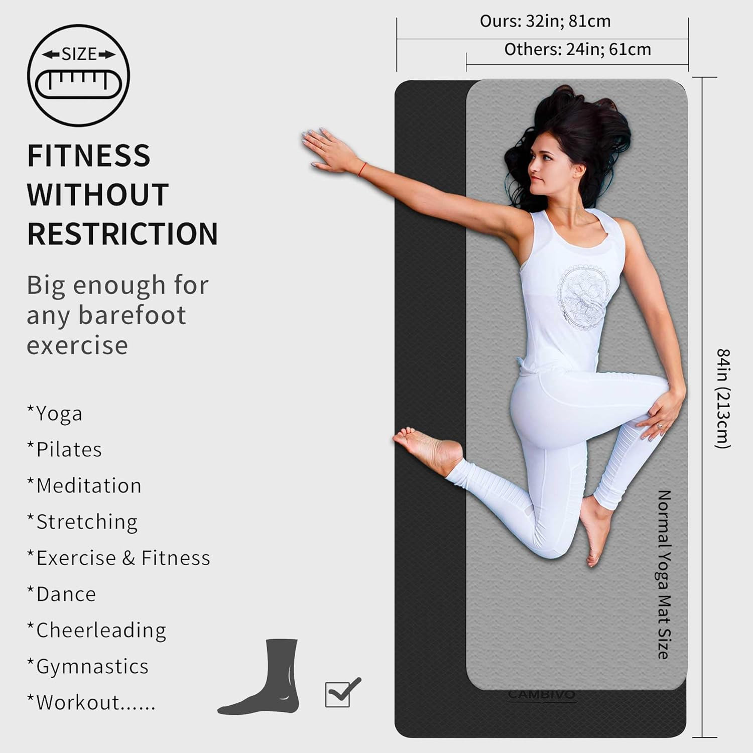 Extra Wide Yoga Mat for Women and Men (72&Prime;/84&Prime;X 32&Prime;X 1/4&Prime;) TPE Workout Mat, Non-