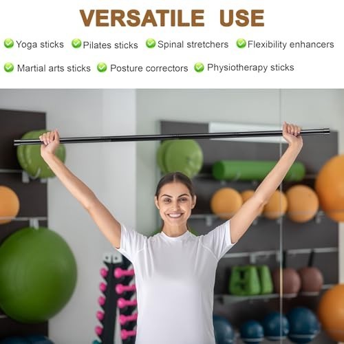 Yoga Stretching Stick Set 5ft Adjustable Black Non-Slip Ends