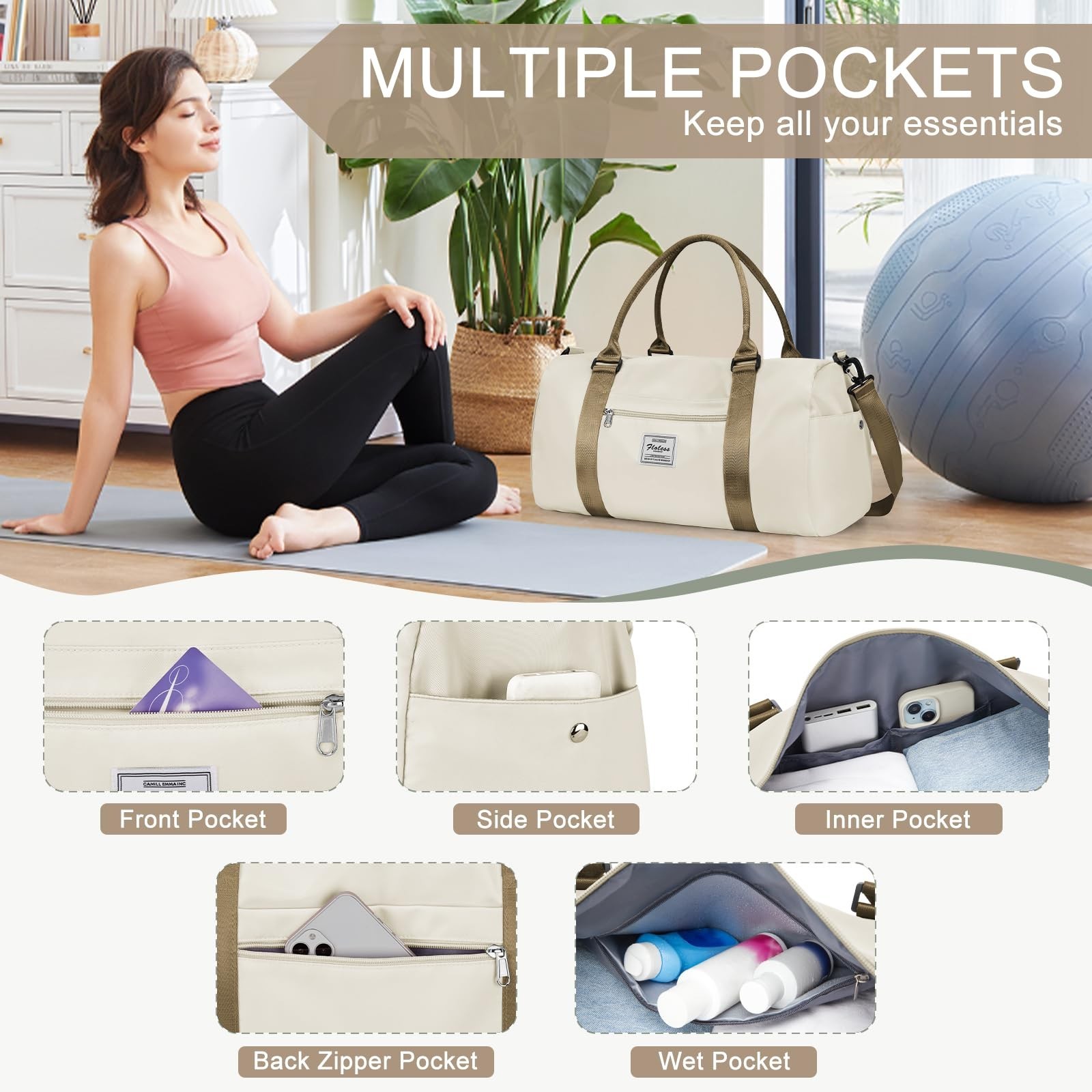 Gym Bag for Women Men with Shoes Compartment,Sports Duffle Bag Personal item …