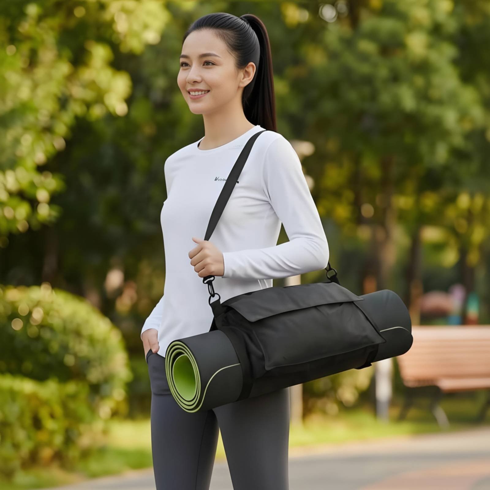 Crossbody Fitness Mat Bag Adjustable Strap Fitness Mat Bag With Storage Pocket