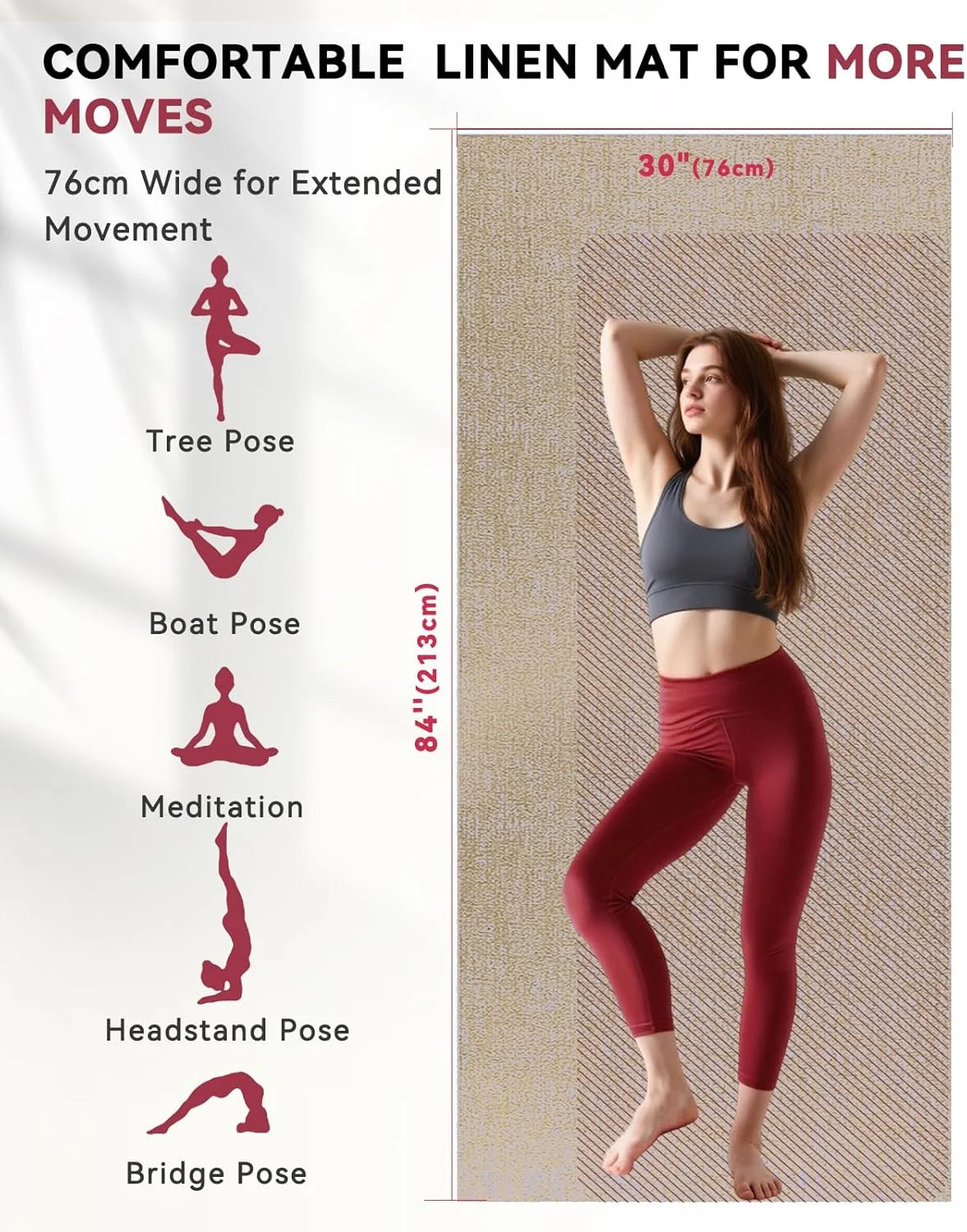 HAPBEAR Extra Large Yoga Mat (84 »x30 ») – 1/4 » Thick Durable Natural Linen, No