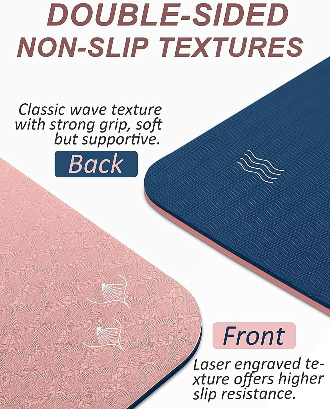 Yoga Mat with Strap, 1/3 Inch Extra Thick Yoga Mat Double-Sided Non Slip, Profes