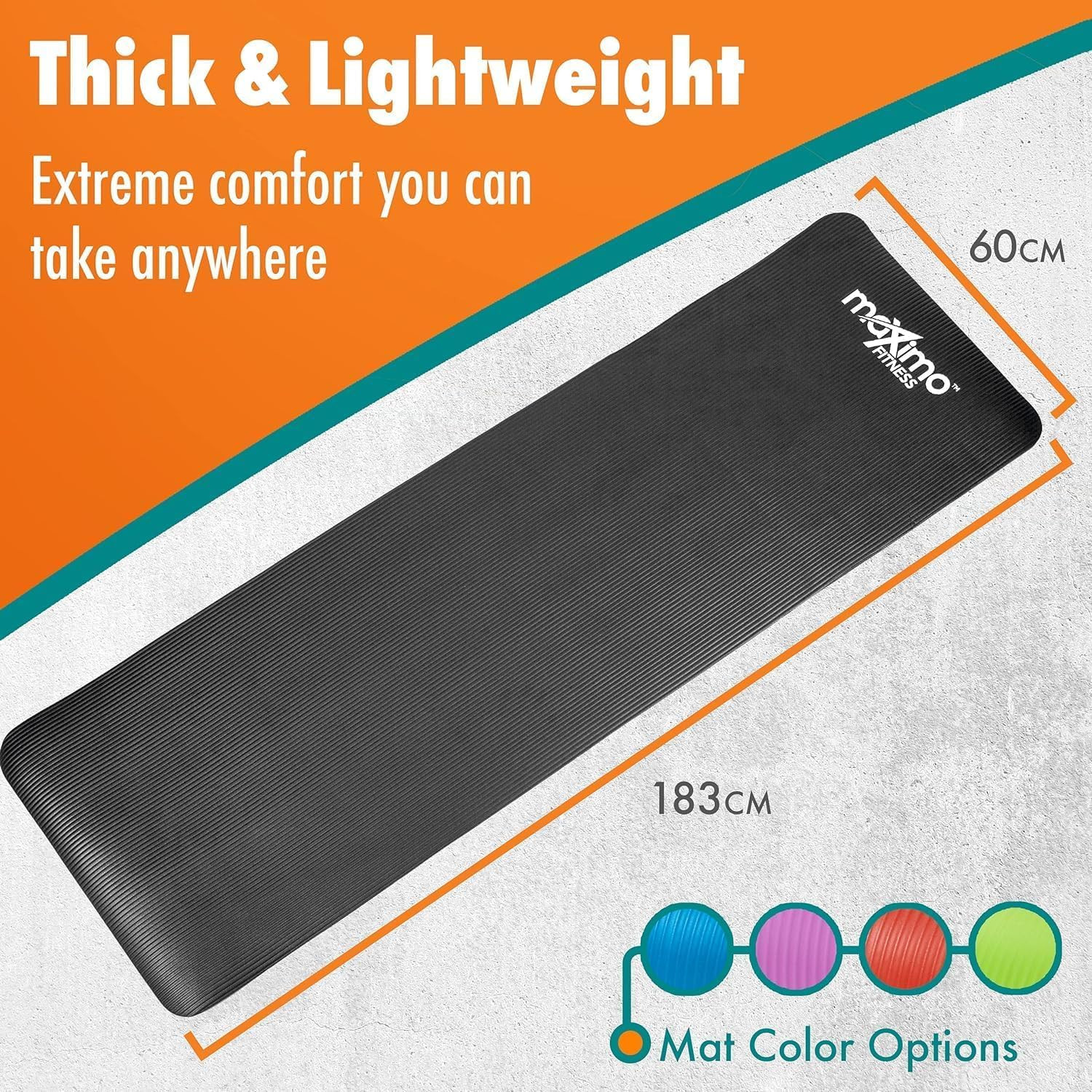 Black Maximo Yoga Fitness Mat Extra Thick Multipurpose Workout 72 x 24 inches