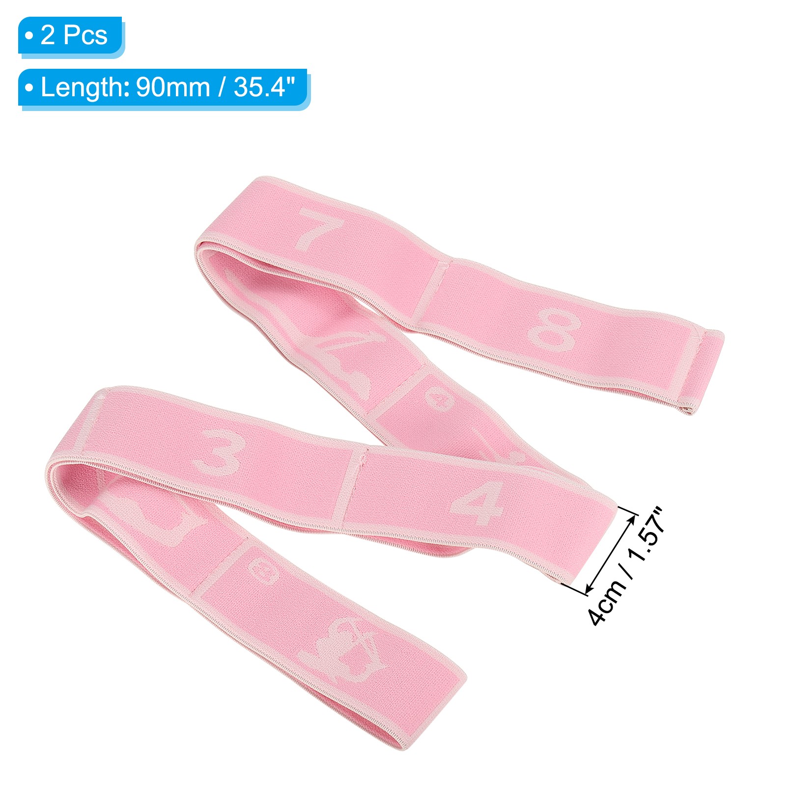 35.4 Inch 2 Pcs Exercise Bands Yoga Stretching Strap Latin Elastic Pink