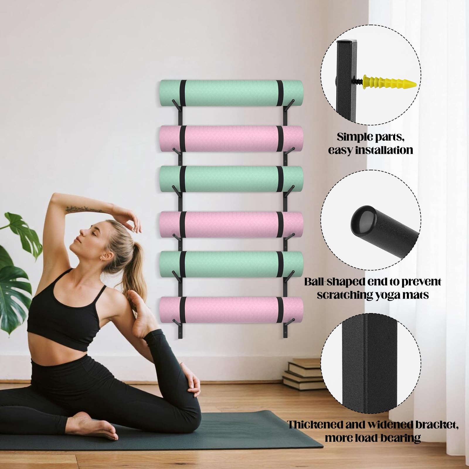 6 Tier Yoga Mat Rack,Yoga Mat Holder Wall Mount,Yoga Mat Storage Rack,Holds 3…