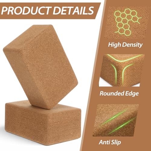 6 Pcs Cork Yoga Blocks with Straps 9 x 6 x 4 Inch Cork Yoga Brick 8.2 FT
