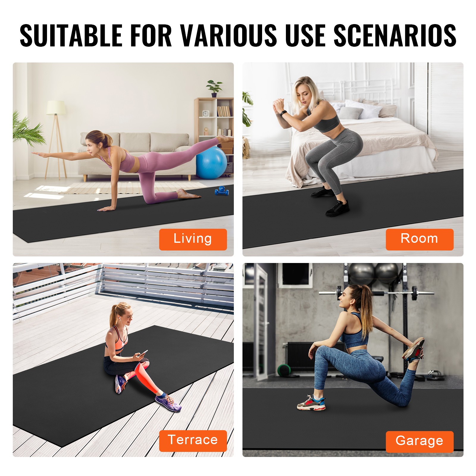 VEVOR Exercise Mat Non Slip Yoga Mat Gym Fitness Pilate Workout Mat (12x6ft)