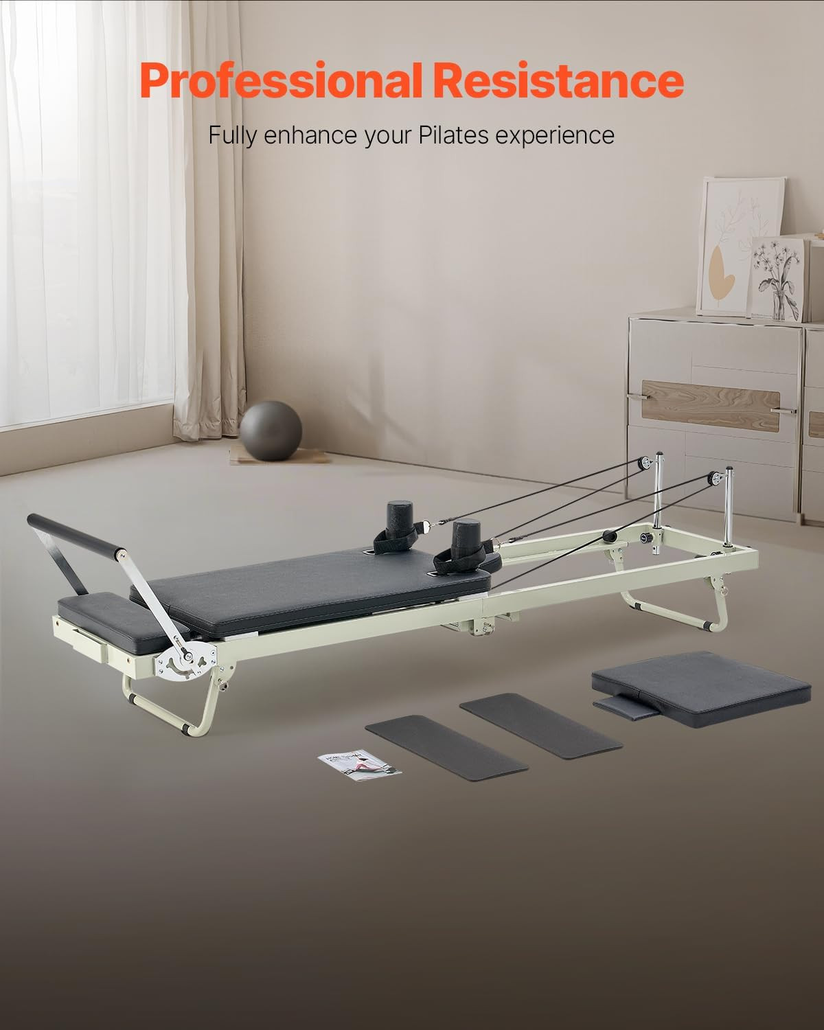 Foldable Pilates Reformer for Home Gym, 4 Resistance Springs, 400 LBS Capacity