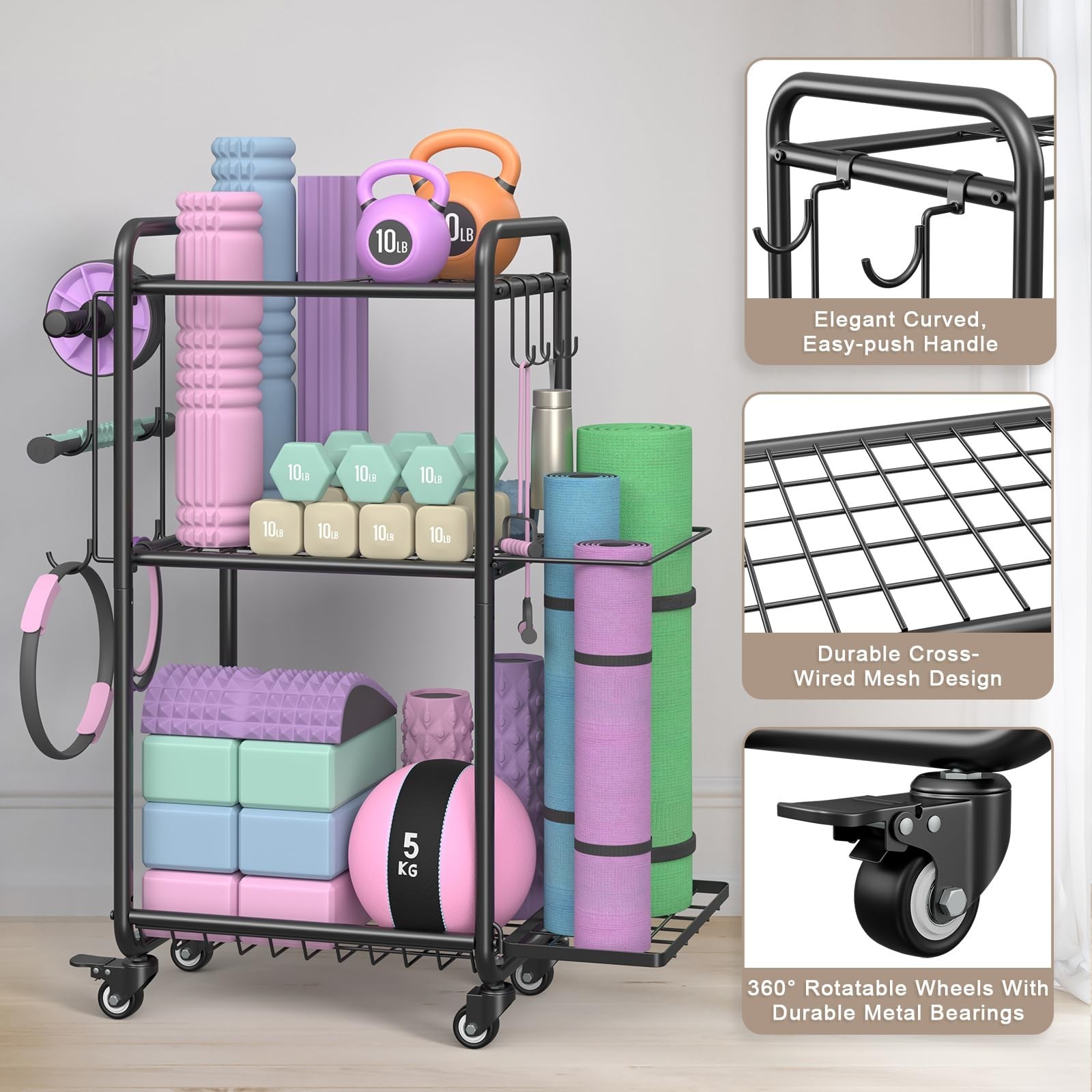 Multi-Functional Home Gym Storage Rack – Yoga Mat Storage Rack, Dumbbell Weig…