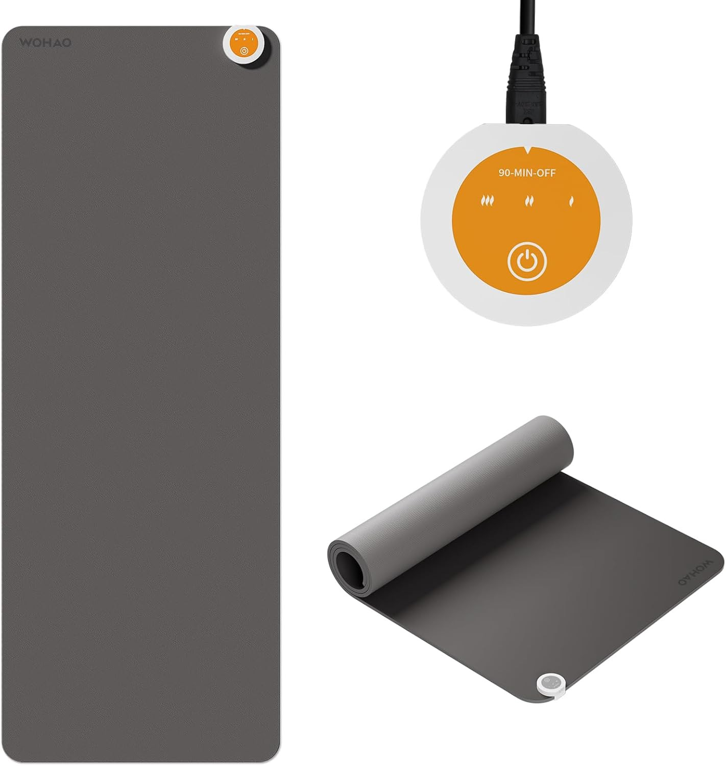 Fast Heating Extra Large Yoga Mat, Non-Slip TPE+PU, Includes Controller, Gray