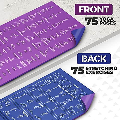 Instructional Yoga Mat with Carrying Strap: Cute Yoga Blue/Purple (68&Prime; x 24&Prime;)