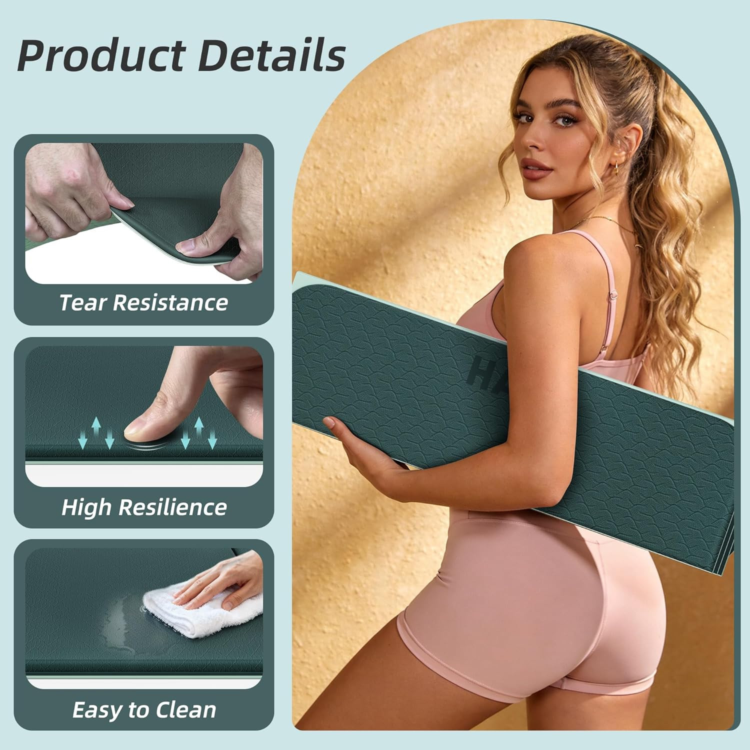 Foldable Yoga Exercise Mat, 74&Prime;Lx32&Prime;Wx1/3&Prime;Thick, TPE Multi-Purpose Workout Mats