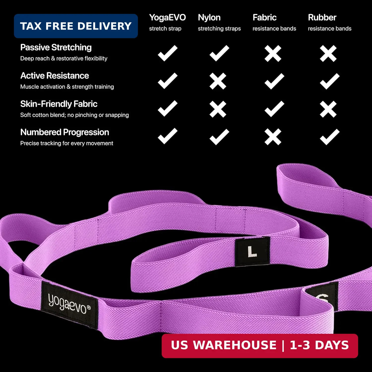 YOGA-EVO Elastic Stretching Strap with Loops for Physical Therapy – Stretch & Ac