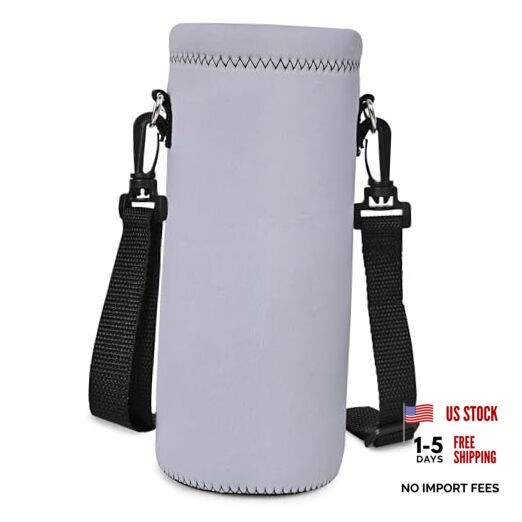 Water Bottle Sling Bag Carrier Crossbody Sleeve,Insulated Neoprene Pure Grey