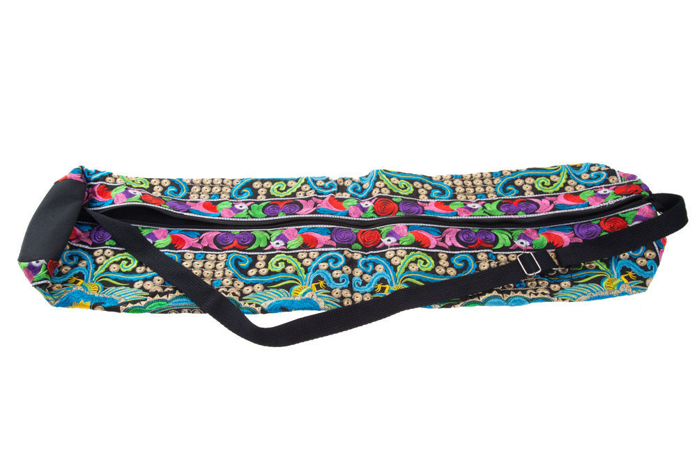 Handmade Fabric Yoga Mat Flower Bag Accessory Carrier Gym Tribal Art Thai Craft