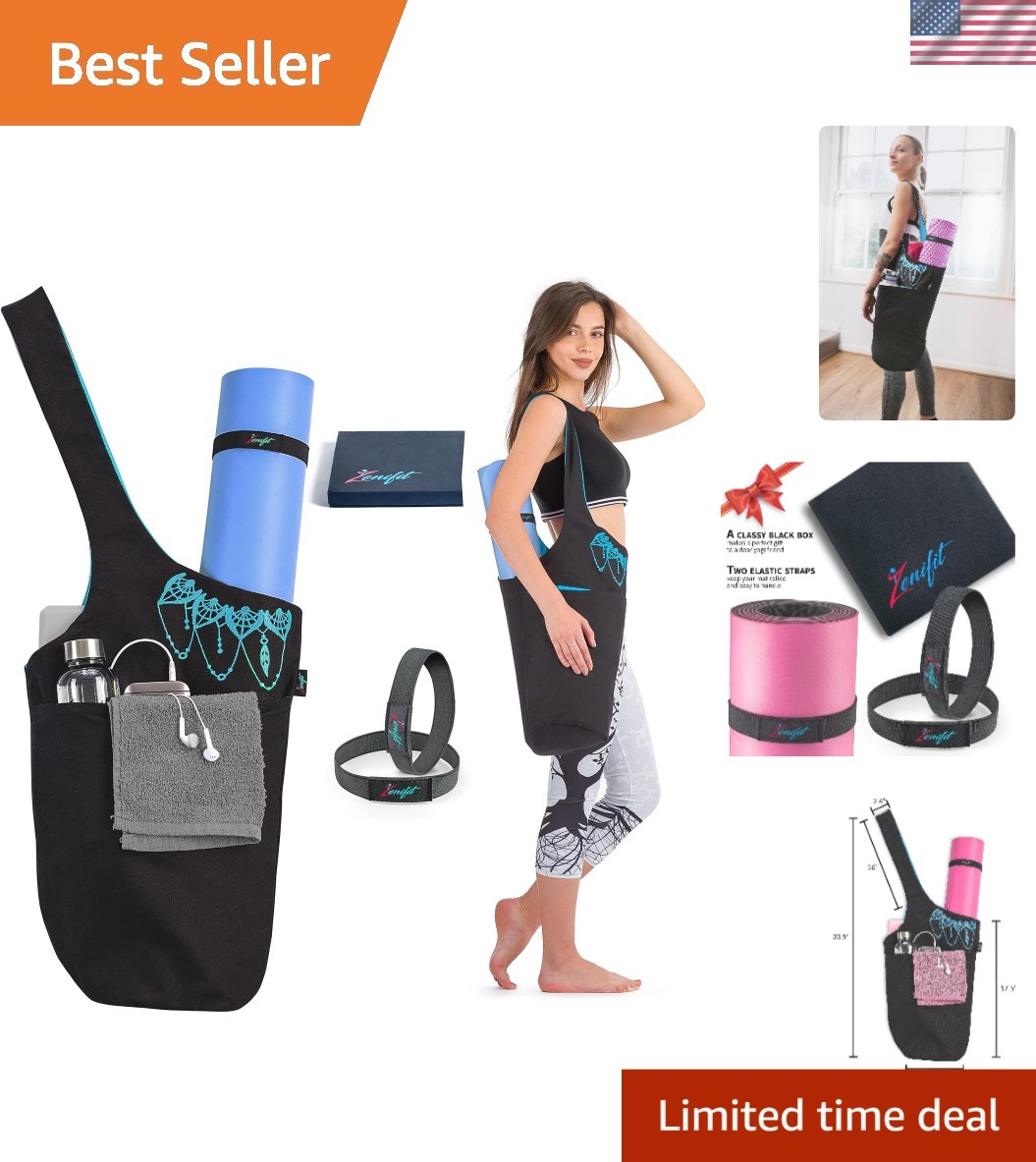 Yoga Mat Bag – Versatile Yoga Bag with Mat Straps & Storage Pockets, Holds Yo…