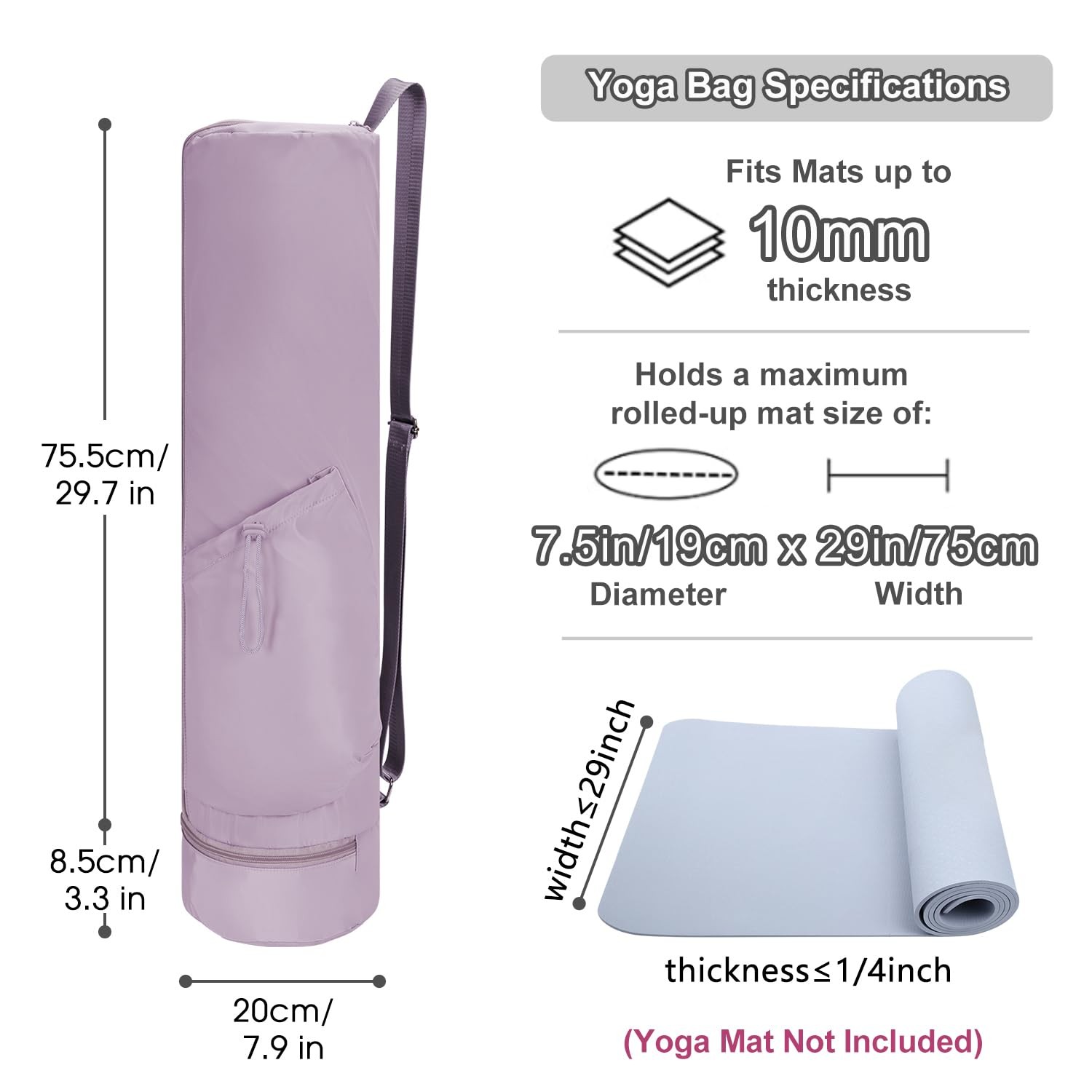 Full Zip Cargo Yoga Mat Carrier Bag Drawstring Water Wet Pocket Storage