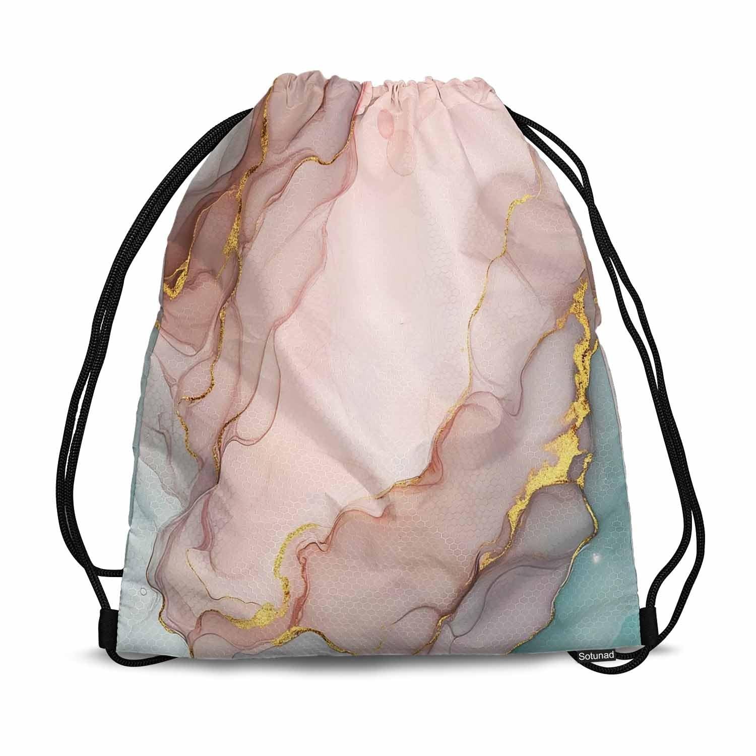 Drawstring Gym Backpack Gold Abstract Liquid Volleyball Bag Sports Backpack A…