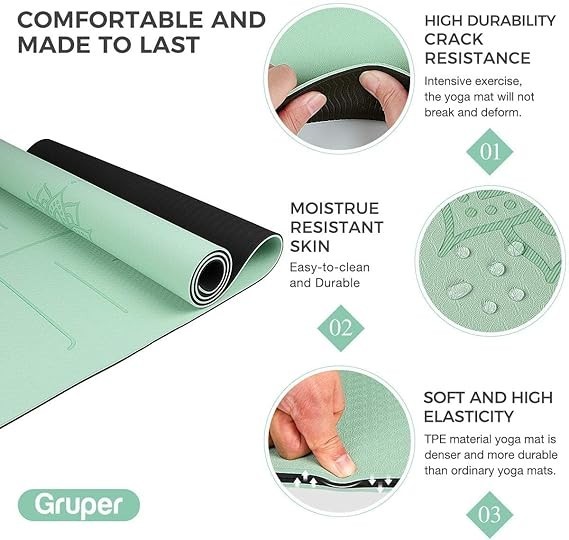 Extra Wide TPE Yoga Mat Non Slip Exercise Fitness Mat w/ Carry Strap 72×32