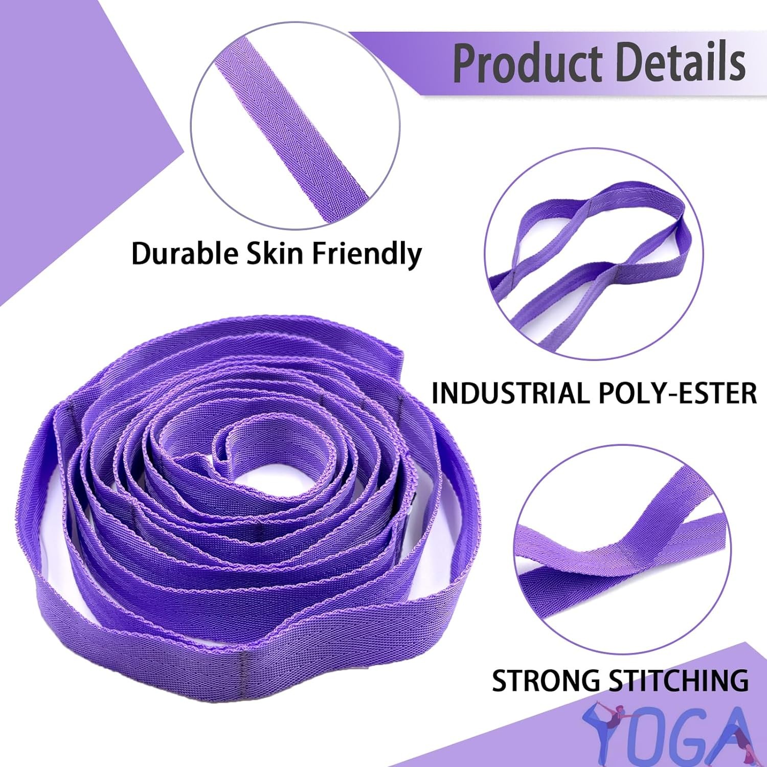 Yoga Stretch Strap with Loops Exercise Flexibility Band