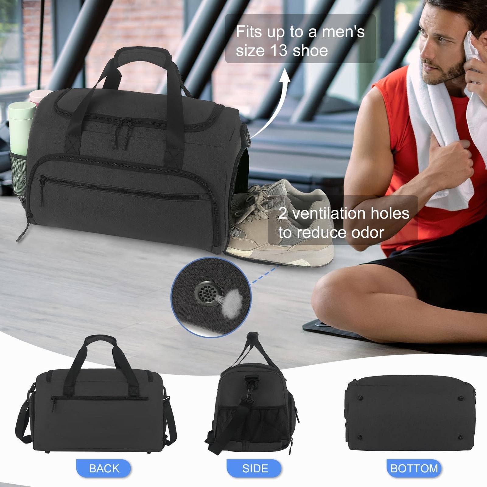 Gym Bag for Men Women, Sports Duffle Bag with Wet Pocket & Shoes Compartment,…