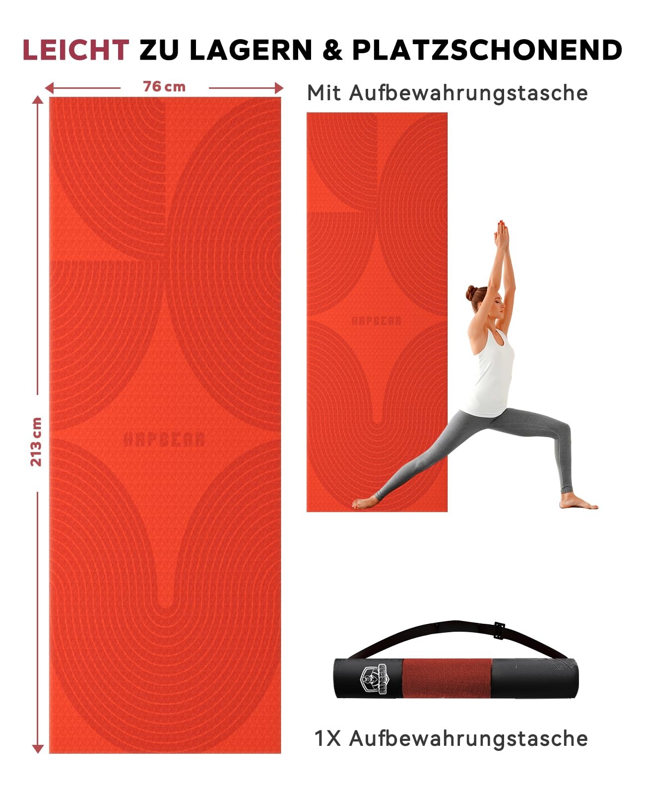 Yoga Mat XXL 213×76cm – 8mm Thick, Double Sided High Density PVC Non Slip…