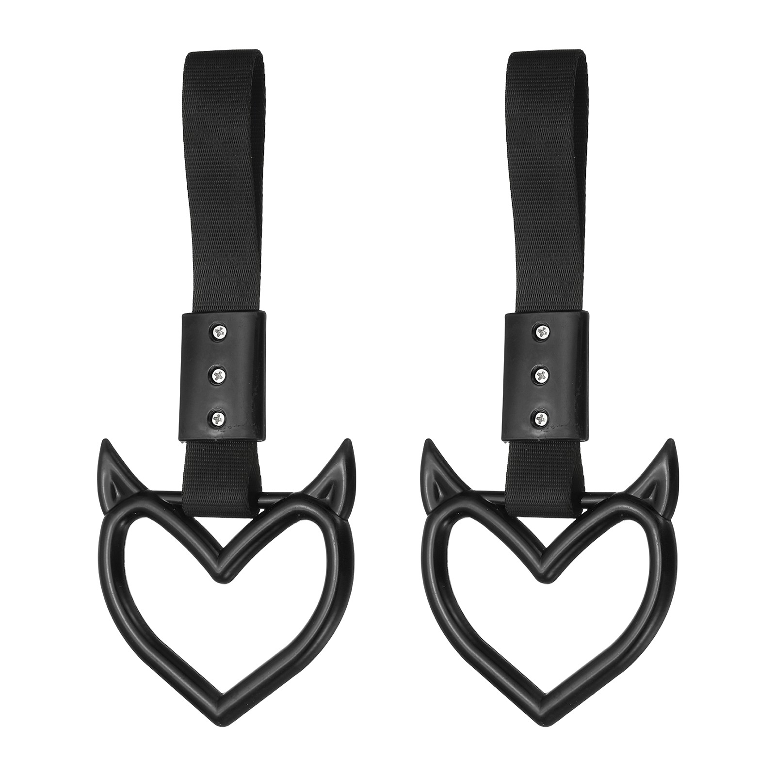 2Pcs Evil Heart Shaped Car Handle Straps Black (Black Strap)