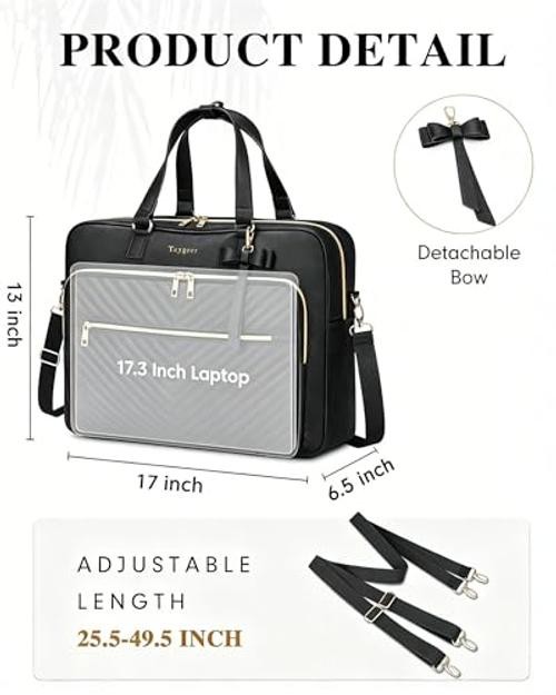 17 Inch Laptop Bag for Women, Leather Convertible Backpack Tote | 3 in 1 Black
