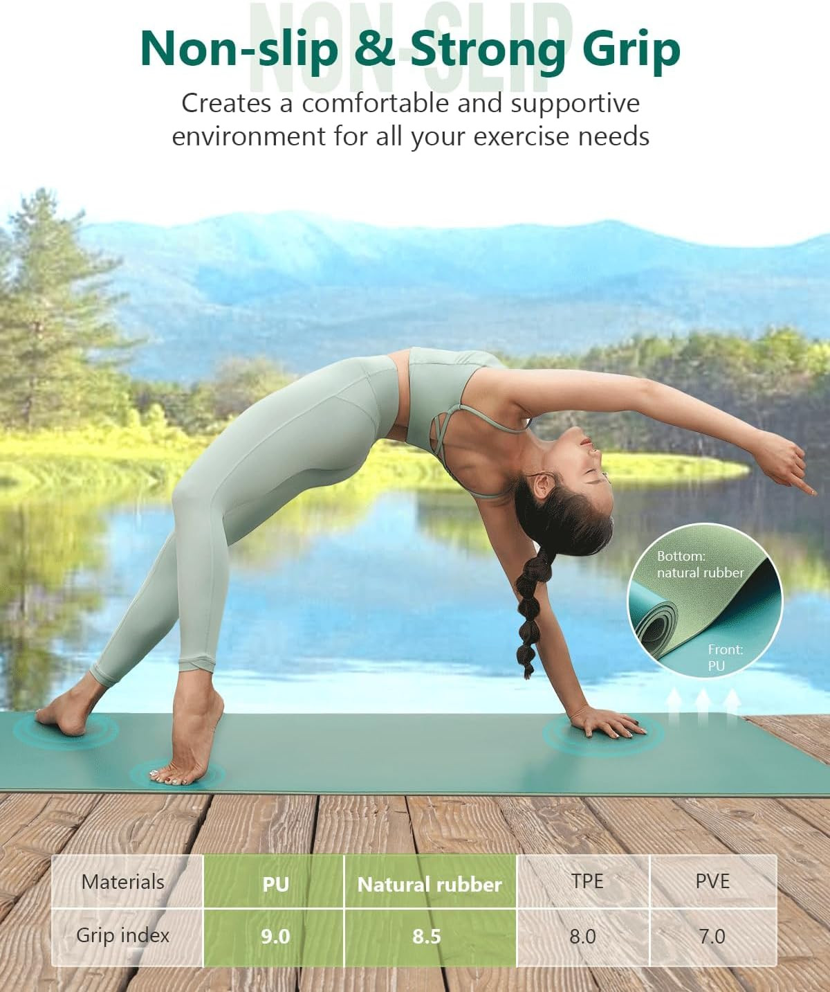 Rubber Yoga Mat – Professional Sweat Absorbent PU & Natural Rubber. Non Slip Wor