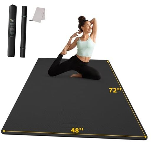 Yoga Mat 72&Prime; x 48&Prime; Large Workout Mat for Home Gym Flooring |-12mm 6mm BLACK