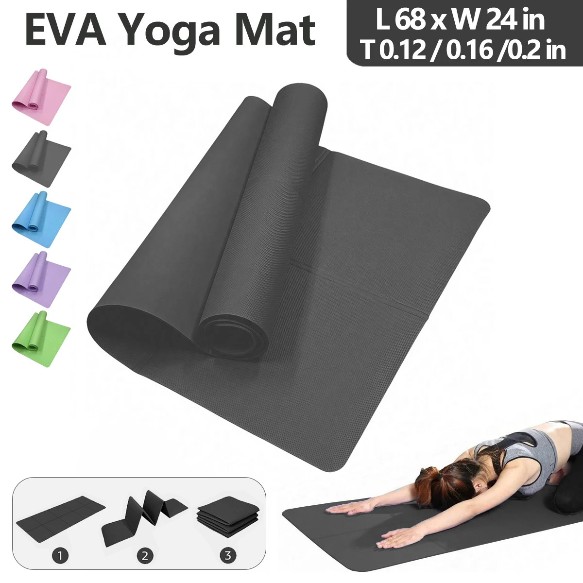 Foldable Yoga Mat EVA Eco-Friendly Travel Exercise Pilates Fitness 3/4/6mm