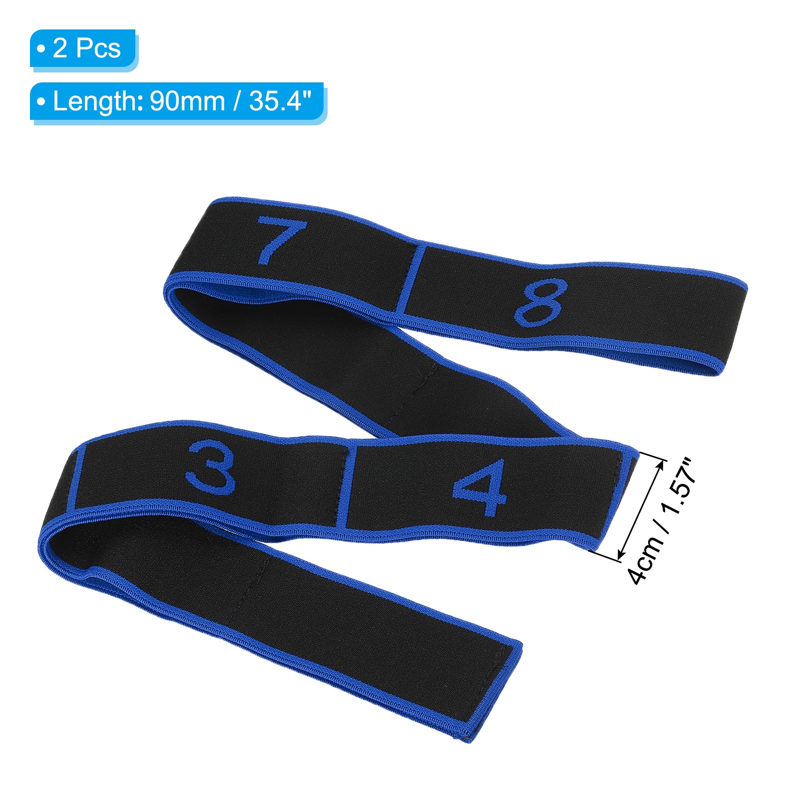 35.4 Inch 2 Pcs Exercise Bands Yoga Stretching Strap Latin Elastic Blue/Black