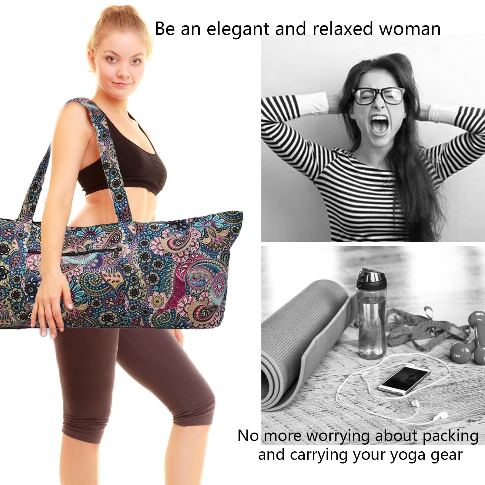 Large Yoga Mat Bag for Women – Zipper Pocket, Fits Most Mats, Ideal Yoga Accesso