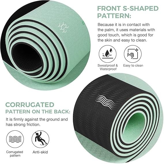 Extra Wide TPE Yoga Mat Non Slip Exercise Fitness Mat w/ Carry Strap 72×32