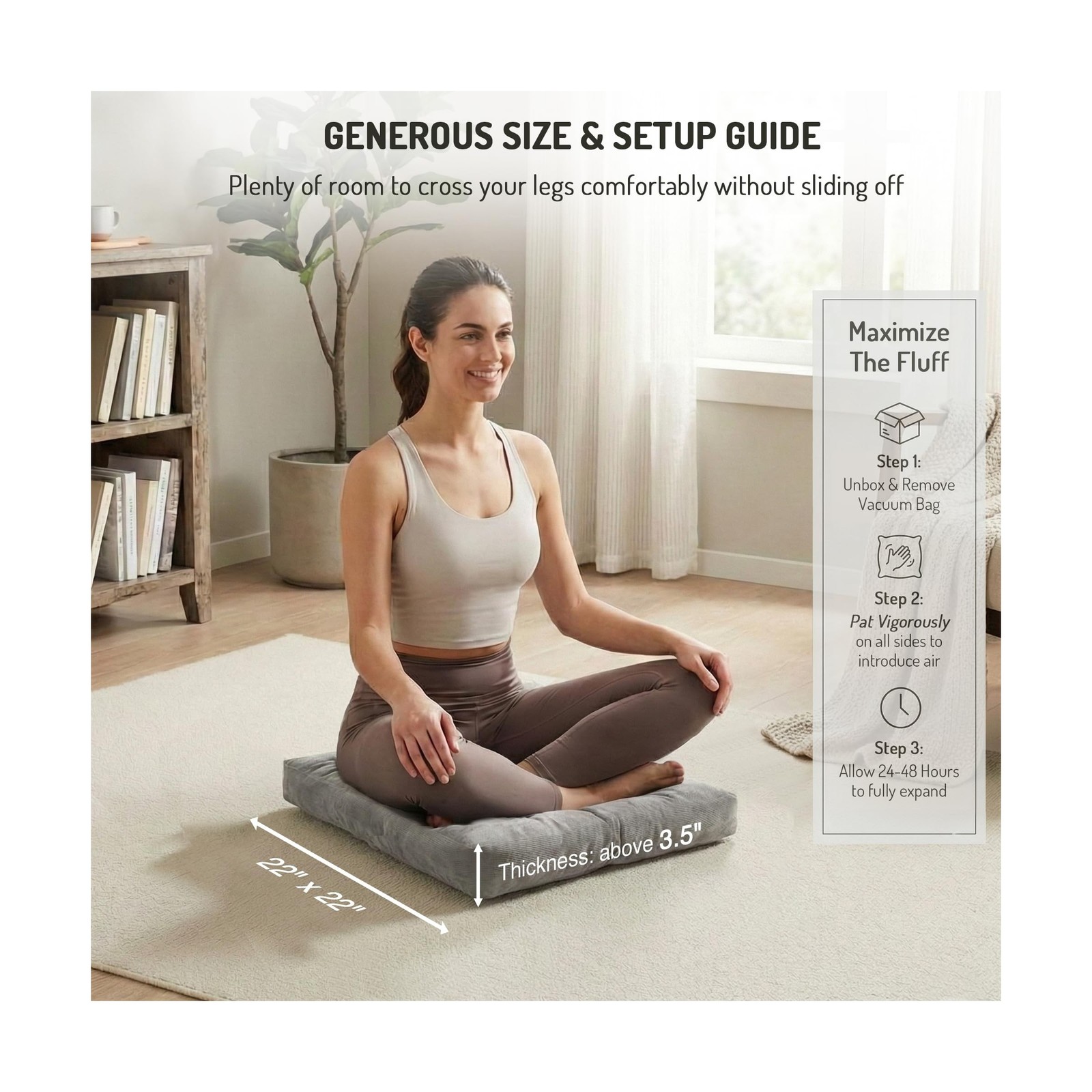 Degrees of Comfort Meditation Floor Pillow, Square Large Pillow… FAST USA SHIP