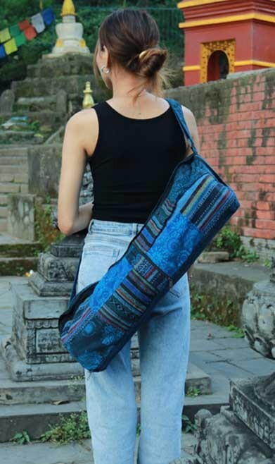 YOGA MAT BAG * EARTH DIVAS * YOGA BAG ** NEPAL** FAIR TRADE* Blue or Red * LOVE