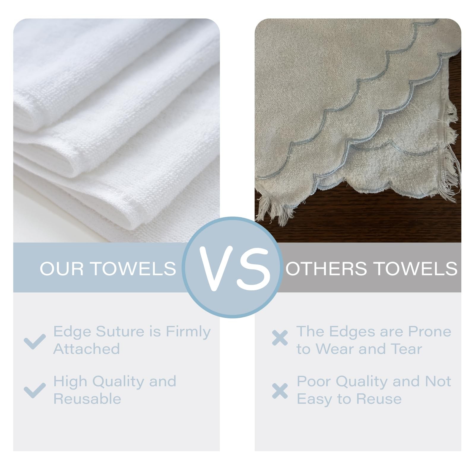 Casyune 100 Cotton Scalloped Hand Towels 600 Gsm Embroidered Soft Absorbent